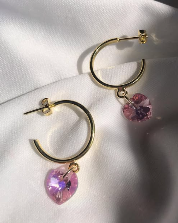 Sweet Crystal Hoops - Pink