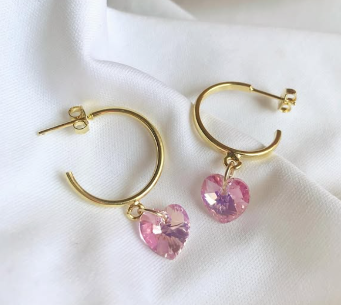 Sweet Crystal Hoops - Pink